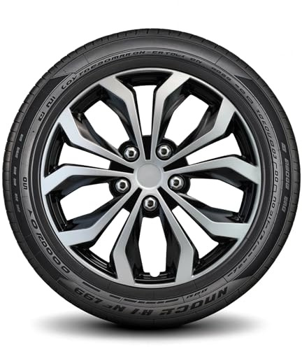 LYDS Spyder BS Black & Silver Universal 15 inch Premium ABS Hubcap Wheel Cover Replacement Set of 4 - FWC-15S-BS