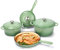 Hisencn Enameled Cast Iron Cookware Set - 7 Piece Set of Dutch Ovens, Sauce Pan, Skillet, 3 Lids, Dutch Oven Set, Ceramic Coated Cast Iron, Heavy Duty, Gas/Induction Compatible (Pistachio Green)
