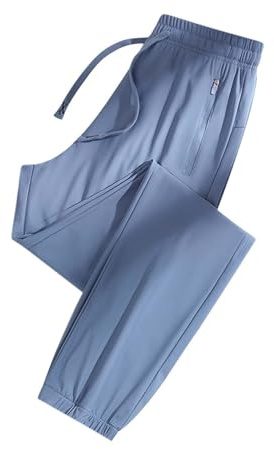 Pantalon d'été cool et extensible pour femme - Pantalon de jogging fin et extensible avec poches zippées - Pantalon de loisirs léger (jambe fuselée/jambe droite)
