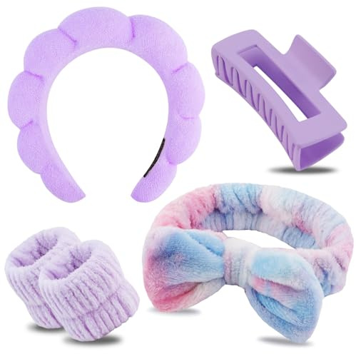 Fascia Capelli Donna Trucco, 2 Pezzi Fascia per Capelli con Polsini Skincare, Fermagli Capelli, Cerchietto Skincare da Donna, Cerchietto Capelli per la cura Della Pelle, il Lavaggio e la Doccia