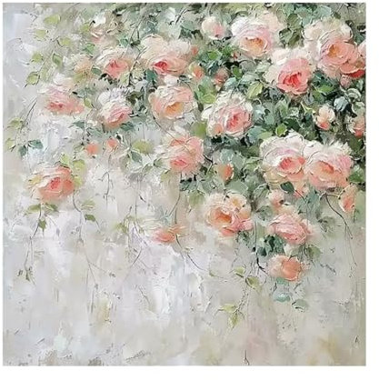 Rosa Rosa, Fiori Moderni, Dipinti A Mano, Dipinti A Olio Floreali Su Tela, Arte Murale, Paesaggio, per Camera Da Letto, Cucina, Sala Da Pranzo, Decorazioni per La Casa, 70X70 Cm (28X28 Pollici)