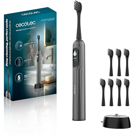 Cecotec Spazzolino elettrico Sonico ToothCare UltraSonic PlatiniumSwing. Oscillazione, 50000rpm, 8 Teste, 5 Modalità, Schermo, Rapporto Pulizia, Ricarica Wireless e Custodia
