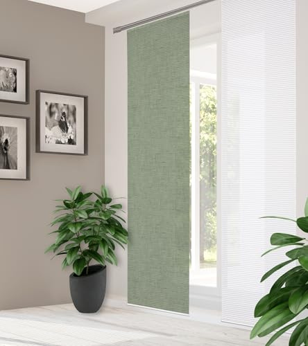 Home in Green halbtransparenter Schiebevorhang ESTRA, in Bambus-Optik, digitalbedruckt, aus recyceltem Polyester, Seiten lasergeschnitten, Farbe: Salbei, Größe: 245 x 60 cm, Anzahl:1x