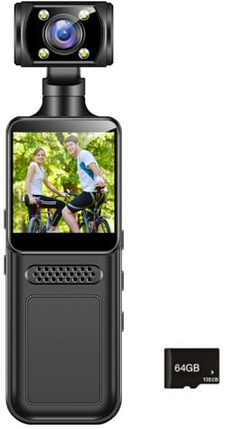 FOLODA Action Camera portatile, WiFi girevole a 180 ° 4K-HD, fotocamera sportiva portatile, con clip per microfono, schermo LCD da 1,3 pollici per ciclismo, corsa, riprese video video video vlog da