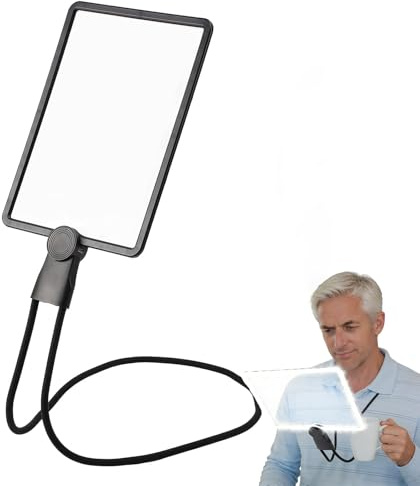 Lupa de lectura LED 1,8X con iluminación (9,4 pulgadas) – Regulable sin niveles – Batería de 1000 mAh (3-10 h) – 3 en 1: Collar, modo de soporte y mano – Ideal para personas mayores y hobby (USB-C