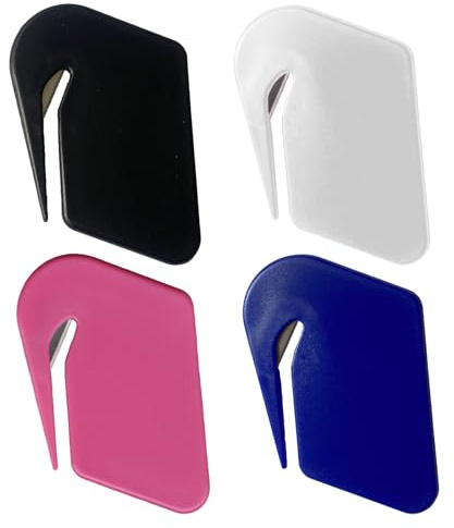 4 Stück Brieföffner,Folienschneider,Paketöffner Mini,Effizientes Folienmesser,Mit Scharfen Kanten,Opener,Briefoeffner,für Umschläge,Papierschnitt,Envelope,Pakete(Schwarz,Blau,Weiß,Rosenrot）