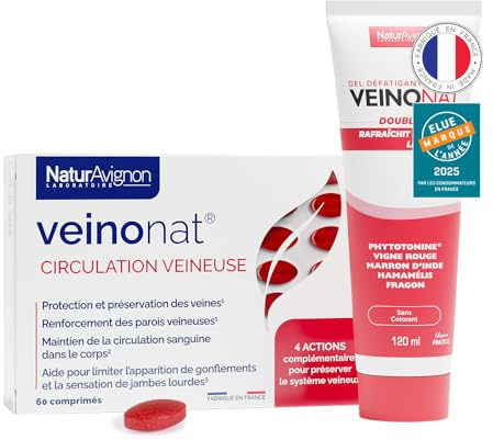 Circulation Veineuse | Pack Gel Fraîcheur + Comprimés | Jambes lourdes, varices & microcirculation | Marron d’Inde, vigne rouge, pépins de raisin, fragon | 60cpr + gel 120ml | Laboratoire NaturAvignon