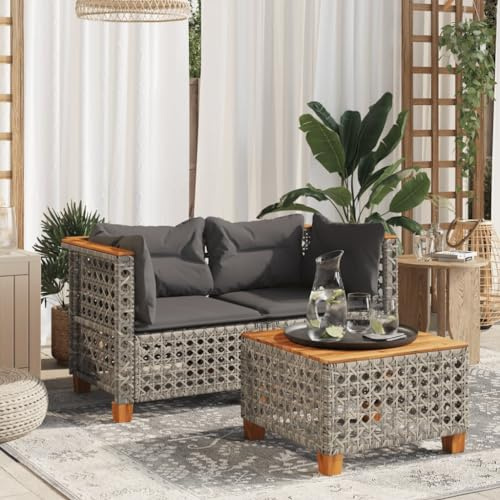 HaoChrymec Canapés d'angle de Jardin, 2 Pièces en Rotin Synthétique Gris avec Coussins, Design Modulaire et Confortable, Canapé Exterieur Terrasse, Banquette Exterieur,63.5 x 63.5 x 62 cm