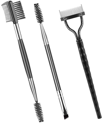 Lot de 3 brosses à cils, brosse à sourcils, peigne à cils, séparateur de cils, peigne à sourcils et polaire, outils professionnels de maquillage des yeux