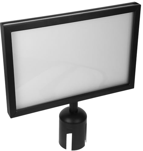 UKCOCO Stainless Steel Stanchion Sign Holder with Cover, Portrait Safety Barrier Sign Frame for Crowd Control, Airport Queue Management and Commercial Display, A4 Black Horizontal