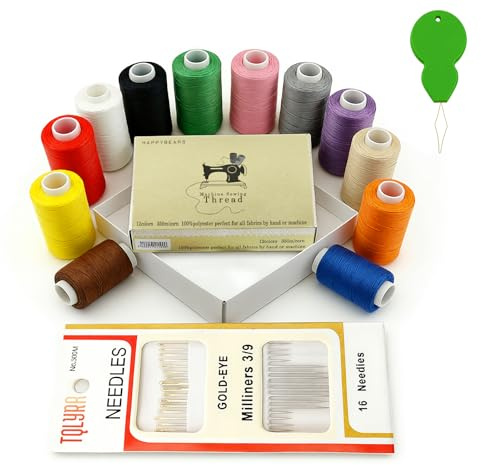 znqdiy fil machine a coudre Lot de, 12 couleurs fil de couture, 350 mètres par bobine | Avec aiguilles à coudre et enfile-aiguille kit de couture | Convient pour le bricolage, à la main