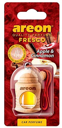 AREON Fresco Auto Duft Apfel Zimt Glas Duftflakon Flakon Holz Hängend Anhänger Spiegel Rot 4ml (Pack x 1)