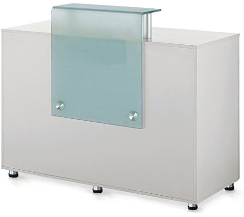 Medeo Empfangstheke Weiß, Rezeption, Tresen, 120x48x103 cm, Modern, Holz/Glas