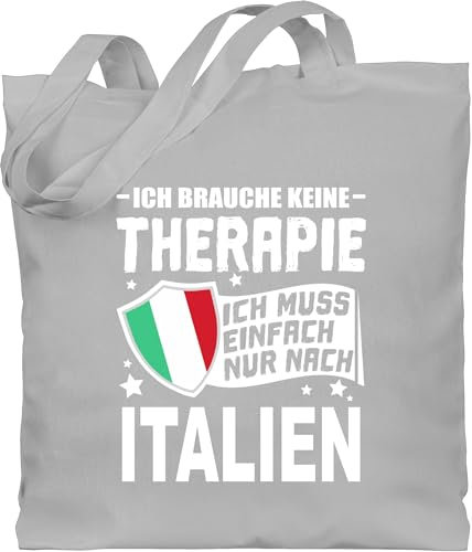 Baumwolltasche - Länder Fahnen und Flaggen - Ich brauche keine Therapie Ich muss einfach nur nach Italien - Unisize - Hellgrau - stoffbeutel country fahne beutel italy baumwolle italen jutebeutel