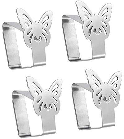 Aongray 4er-Set Tischtuchklammern aus Edelstahl, Schmetterling-Motive Tischdeckenklammer Für Tischplatten bis zu 3.5 cm Stärke,Silber Tischdecke Clips Klammer Tischdeckenhalter