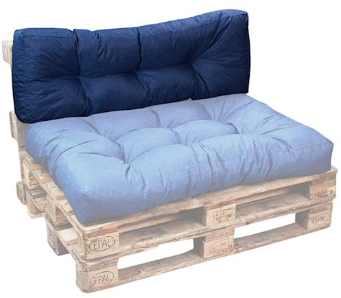 bananair - Pallet Cushions Outdoor - Water Repellent & UV Resistant Fabric - Highly Comfortable - Foam Padded Garden Furniture Cushions (Backrest Pallet Cushion 120x40 cm, Blue)