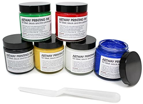 Artway - Druckfarbe für verschiedene Drucktechniken - für Prägedruck, Stempeldruck & Linoldruck - 120 ml - 6 Farben