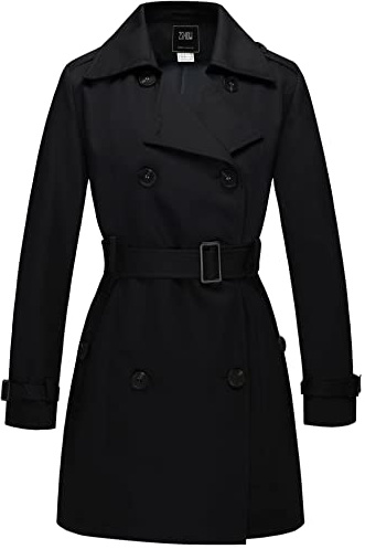 Wantdo Women's Double-Breasted Waterproof Trench Coat Windproof Lightweight Outerwear Coats Belted Shoulder Epaulets Slim Fit Jackets Black 12