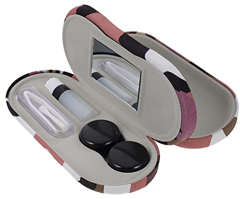 Eye Box Box Double Layer, Lens Case - 2 in 1 Double Sided Eye Contact Case with Built-in Mirror, Tweezer and Contact Solution Bottle