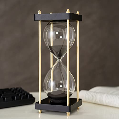 Temporizador de reloj de arena de 60 minutos, temporizador de arena grande para regalo, reloj de arena de cristal de 1 hora para boda, hogar, escritorio, oficina (negro y dorado 60 minutos)