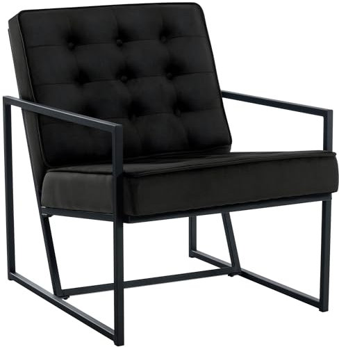 CLP Lounger Avon Samt - Lesesessel Mit Gestepptem Samtbezug Und Stabilem Metallgestell, Farbe:schwarz