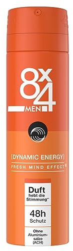 8X4 Men Dynamic Energy Deospray, Deospray für Männer mit holzig-maskulinem Duft, Deo ohne Aluminium (ACH) mit 48h zuverlässigem Schutz (150 ml)