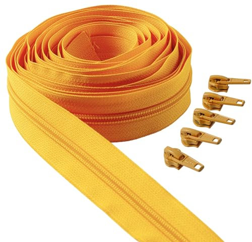 IPEA Endlos Reißverschluss Gelb 5 Meter + 15 Schieber aus Metall – Kette Größe #5 – Made in Italy – Durchgehender Reißverschlüsse mit Zipper aus Nylon – Zuschneidbar für Meterware – Breite 30 mm