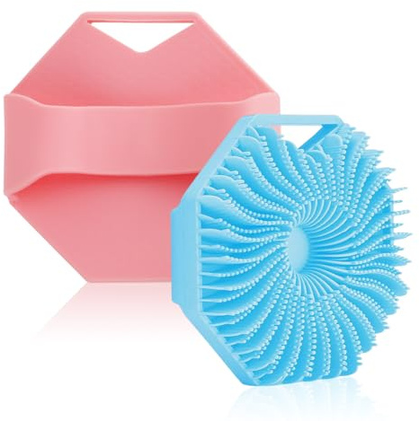 Kroppsborste silikon body skrubber – 2 stycken Body Scrubber mjuka borst och mild peeling ryggborste dusch för män och kvinnor duschborste blå och rosa badborste