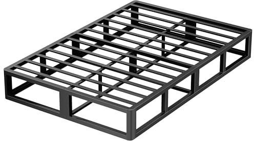 VIPSHOW 10 Inch Queen Metal Bed Frame Round Corner Low Platform Bed Frames 3000 LBS Heavy Duty Steel Slats Support Mattress Foundation No Box Spring Needed, Noise Free, Easy Assembly, Black