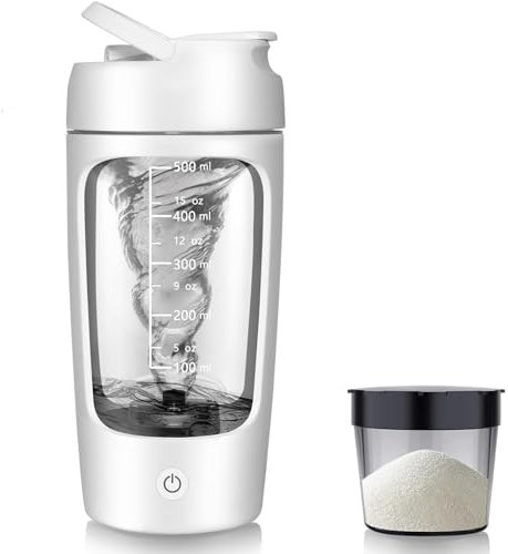 Protéine Shaker électrique 650ml, USB C Rechargeable Electric Protein Shake Mixer, Bottle de Protéines électrique avec Plateau de Poudre, Shaker Bottle pour Shakes Protéinés (Blanc)