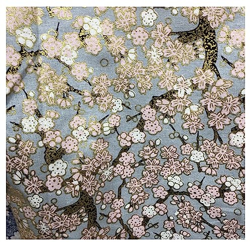 BrightGlow Tissu en coton de style japonais - Vendu au mètre - 100 x 150 cm - Imprimé multicolore - Avec éventail de fleurs - Grue volante - Tissu en coton - Tissu de matelassage - Pour couture - Gris