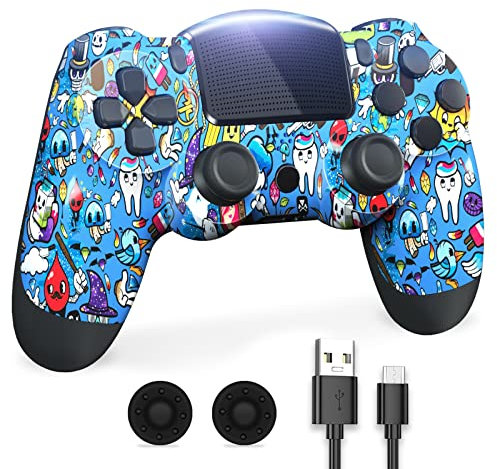 Roseason Telecomando P4, telecomando wireless P4 per Play4, Pro,PC,Slim, console P4 Pro con 3,5 mm e connettore audio, joystick P4 con D-pad e sensore di movimento a 6 assi(blu lacrima)