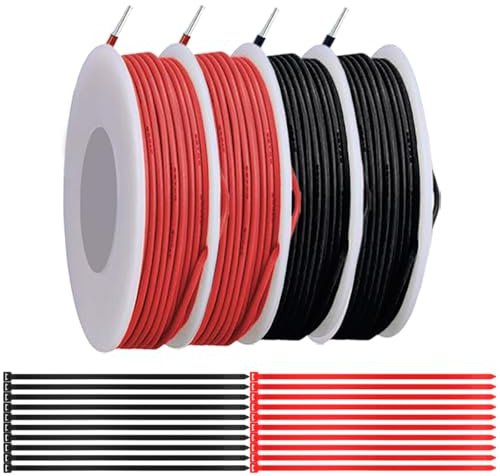 MKBKLLJY Cavo elettrico in PVC da 26 Gauge da 300 V, isolamento 26 AWG, cavo di collegamento in rame stagnato, 2 colori (rosso/nero), 5 m/16,4 ft per cavo, assortimento di elettronica fai da te