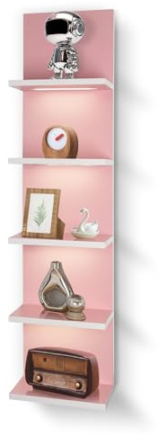 AskTag 5 Tier Pink Wall Shelf Unit, Pink Shelves, Wall Shelves for Bathroom,Bedroom, Vanity Shelves, Wall Mount Vertical Lack Shelf with led