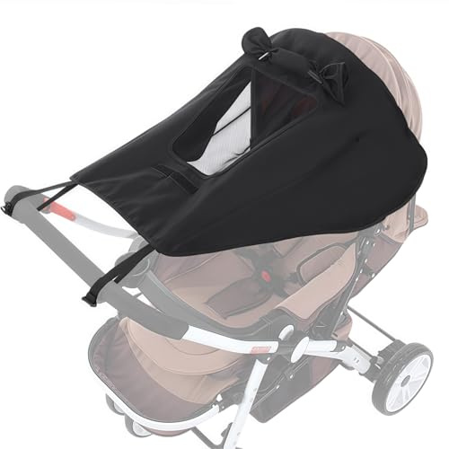 Pram Sun Shade,Pushchair Sun Shade,Universal Baby Stroller Sunshade Canopy with Skylight/Viewing Window - Portable UV Protection & Water-Resistant Cover for Pushchairs/Prams (Black)