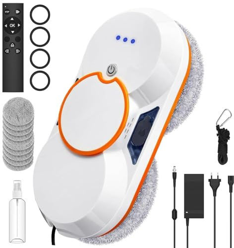 Robot pulitore di vetro, 5600 Pa di aspirazione, navigazione intelligente, sistema di sicurezza, telecomandato, per tutte le superfici lisce, con 10 panni (A-)