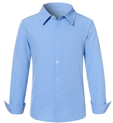 Loveternal Camisa Niños Azul Claro Camisas Manga Larga Camisa Chicos Básica Ajuste Regular Camiseta Camisa Casual Chicos Unicolor Camisa Tradicional 13-14 Años