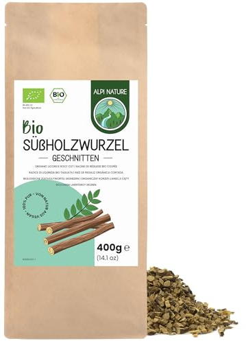 Alpi Nature Infusión Regaliz Orgánica 400g, bio Raíz de Regaliz Seca y Cortada para Preparar Té