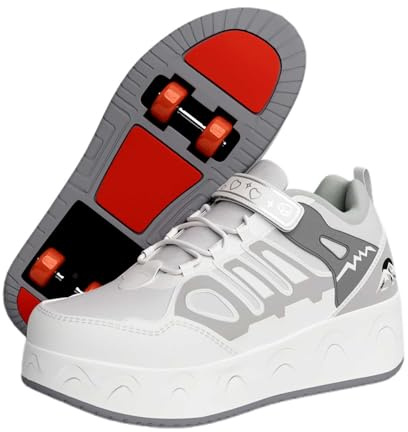 Scarpe con Rotelle 4 Ruote Bambina Bambino - Sportive Roller Rimovibili per Skateboard, Modalità 2/4 Ruote - Regalo Bambini (Taglia 30-38), white-33