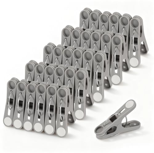 Romon Pince a Linge, 30 Pinces à Exterieur Linge en Plastique, Ultra-Grip Antidérapantes Epingle a Linge pour Corde à Linge, Gris Clip avec Rembourré Doux pour Serviettes Underwears Vêtements