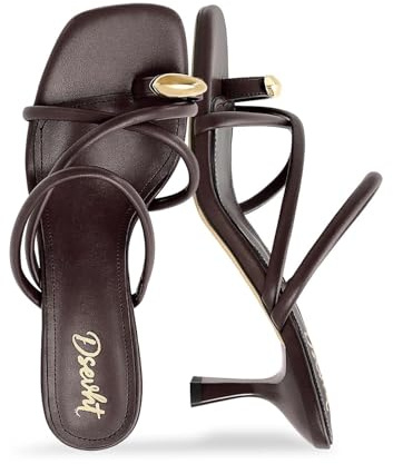 Dsevht Sandali con tacco a gattino con cinturino e anello per dita dei piedi, infradito a stiletto, bassi e corti, senza lacci, quadrati, punta aperta, scarpe estive da donna, Cioccolato, 37 EU