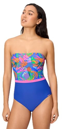 YSABEL MORA. Bañador Reductor Bandeau Estampado Tropical Copa B. con Compresión en Abdomen,Sin Aro Y con Relleno. Tirantes Desmontables Regulables. Define Y Moldea La Silueta .Colección Palms