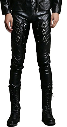 Idopy I Pantaloni di Pelle di Patchwork Punk di Rock dell'uomo (31W/30L)