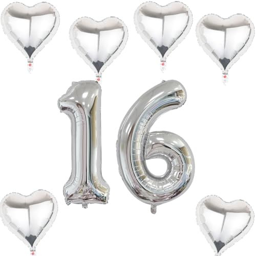 Ballon gonflable XXL 16 ans - Ballon gonflable chiffre 16 - Argenté - Ballon gonflable chiffre 16 - Numéro 16 - Ballon gonflable argenté