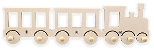 INEXTERIOR Garderoben Leiste für Kinder aus Holz - verschiedene Motive für Jungen und Mädchen (Lokomotive)