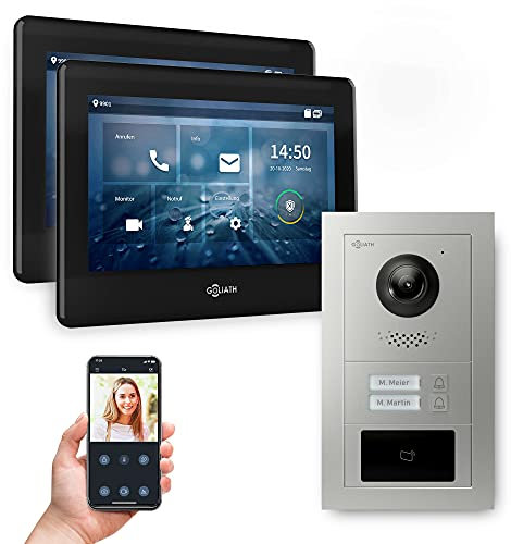Goliath Hybrid | 2-Draht Bus | Full-HD Video Türsprechanlage | App | 2-Fam | 2 x Full-Touchscreen 7 | Aluminium Unterputz Türstation | + RFID | 180° Ultra-Weitwinkel | AV-BUS-529