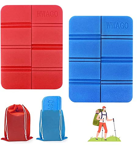 Sitzkissen Outdoor Faltbar, 2 Stück Faltbares Sitzkissen Thermo Sitzunterlage Outdoor Kinder Sitzmatte, Wasserdicht Thermokissen für Erwachsene Garten Camping Picknick Wander Jagd Unterwegs (Blau Rot)