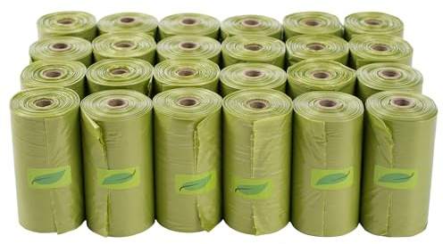 Bolsas Biodegradables para Caca de Perros, 360 Unidades, 24 Rollos, Bolsa Basura Perro Fuerte y Resistente a Fugas, Bolsitas Caca Perro Ecológicas, Color Verde