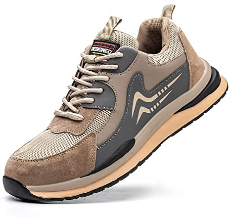 Rona Shoes Safety Shoes Steel Toe Shoes Safety Trainers Work Shoes Lightweight Comfortable for Men Women Steel Toe Cap Shoes Beta Brown (UK10 / EU45)