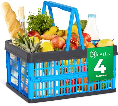 Novaliv Klappbox Blau 4er Set - 16L Faltkorb mit Henkeln - Vielseitiger Einkaufskorb - Praktische Aufbewahrungsbox